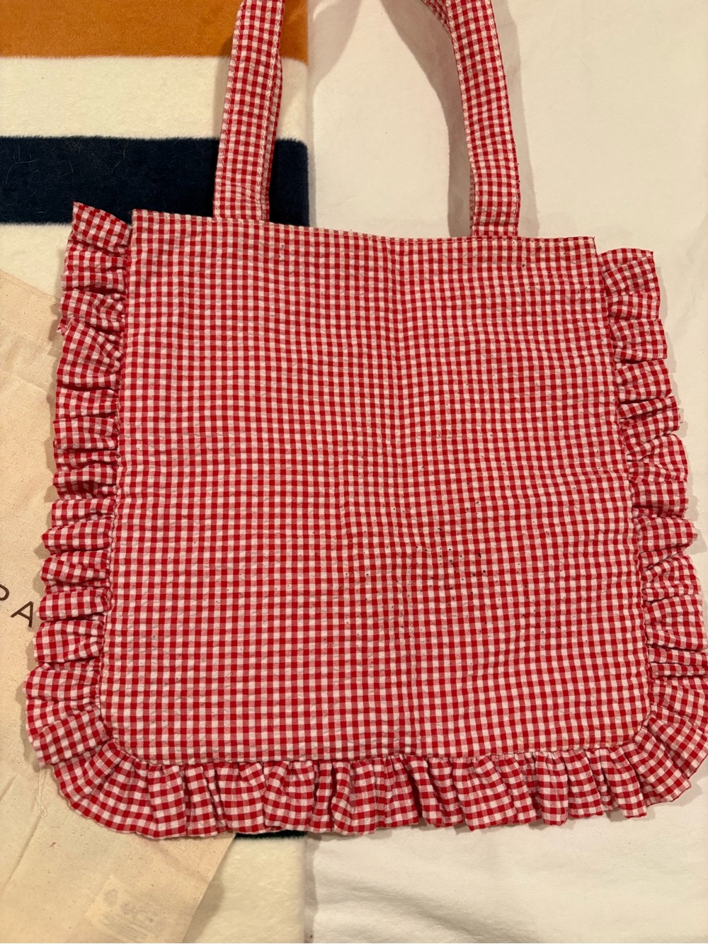 Loeffler Randall Justine Red Gingham Ruffle Tote - Picture 7 of 8